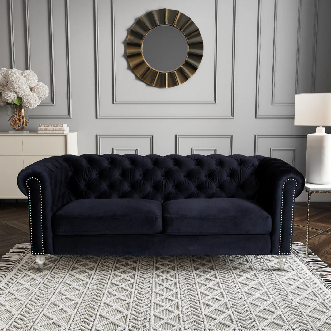 Black tufted sofa discount