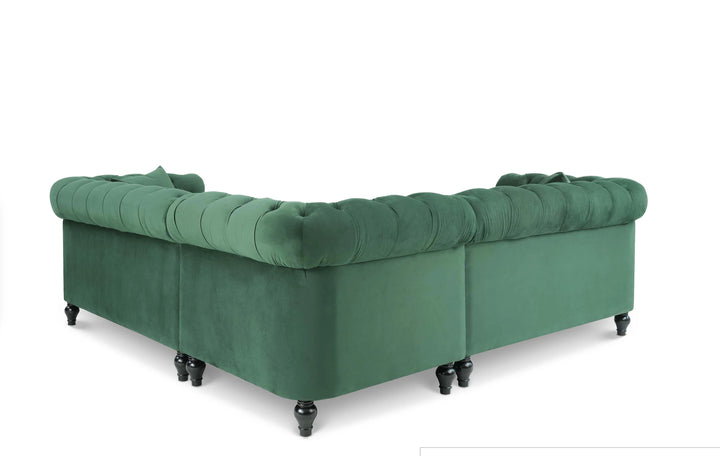 Velvet Bottle Green 2C2 Chesterfield Corner Sofa With Wooden Feet