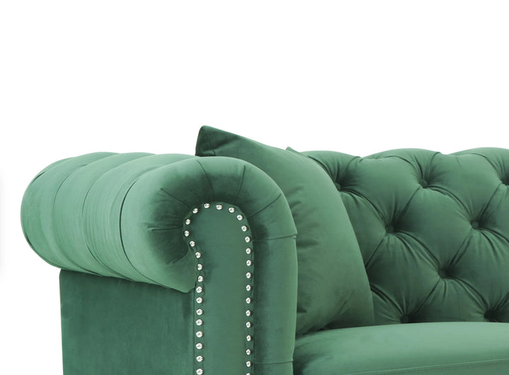 Velvet Bottle Green 2C2 Chesterfield Corner Sofa With Wooden Feet