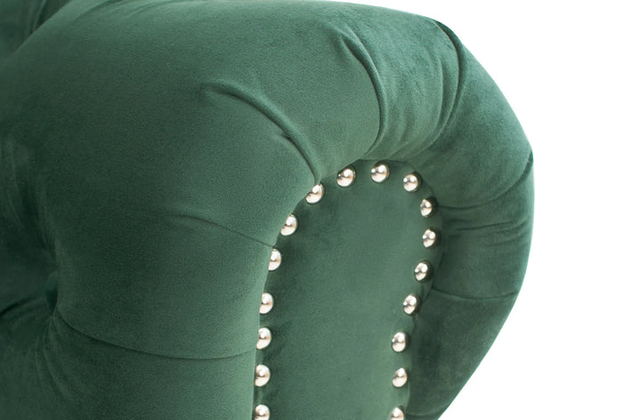 Velvet Bottle Green 2C2 Chesterfield Corner Sofa With Wooden Feet