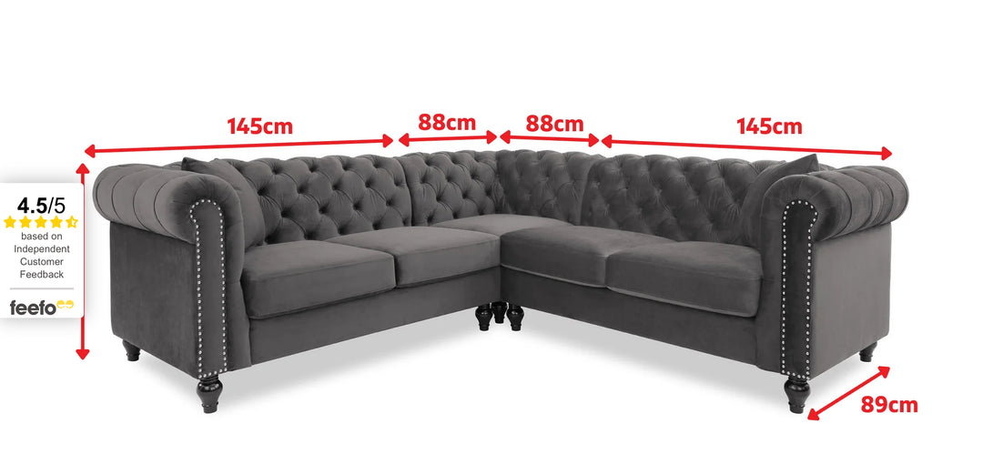 Velvet Bottle Green 2C2 Chesterfield Corner Sofa With Wooden Feet