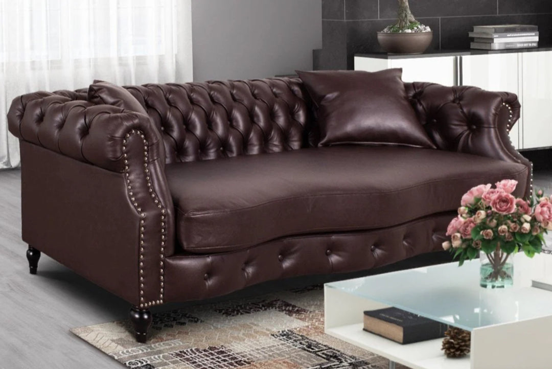 Faux Leather Brown Richmond 3 Seater Chesterfield Sofa