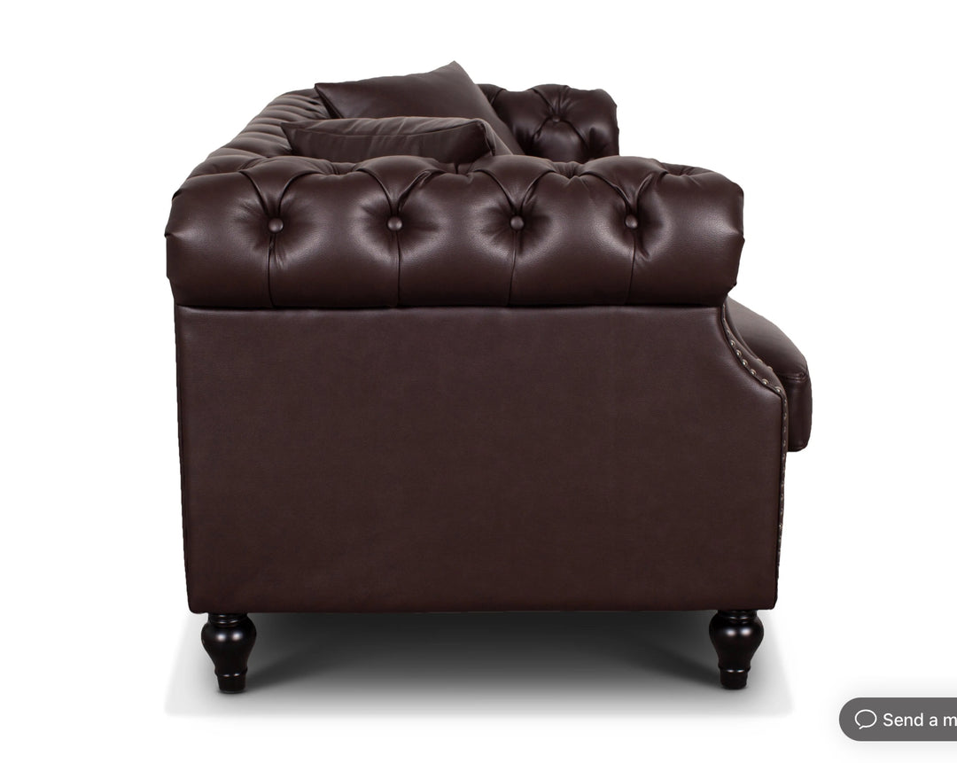 Faux Leather Brown Richmond 3 Seater Chesterfield Sofa