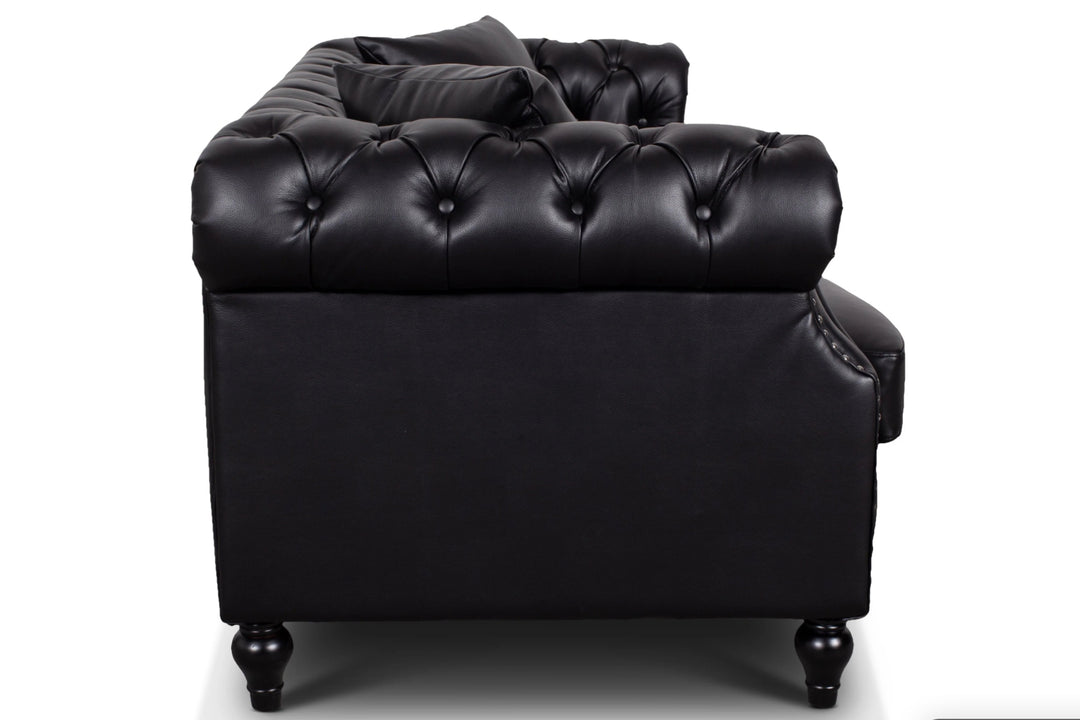 Faux Leather Black Richmond 3 Seater Chesterfield Sofa