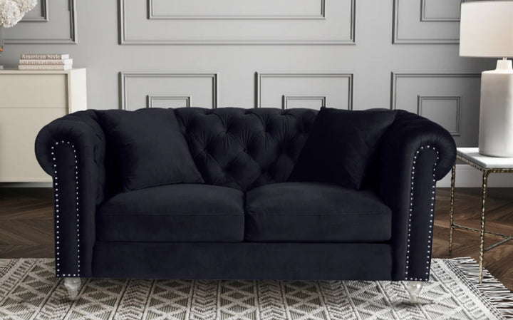 Velvet Camden Black 2 Seater Chesterfield Sofa With Acrylic Feet
