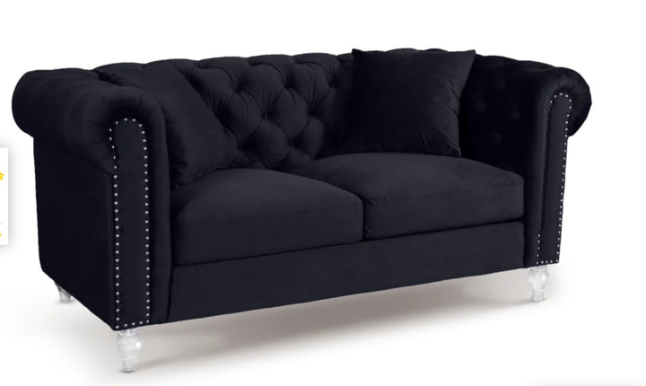 Velvet Camden Black 2 Seater Chesterfield Sofa With Acrylic Feet