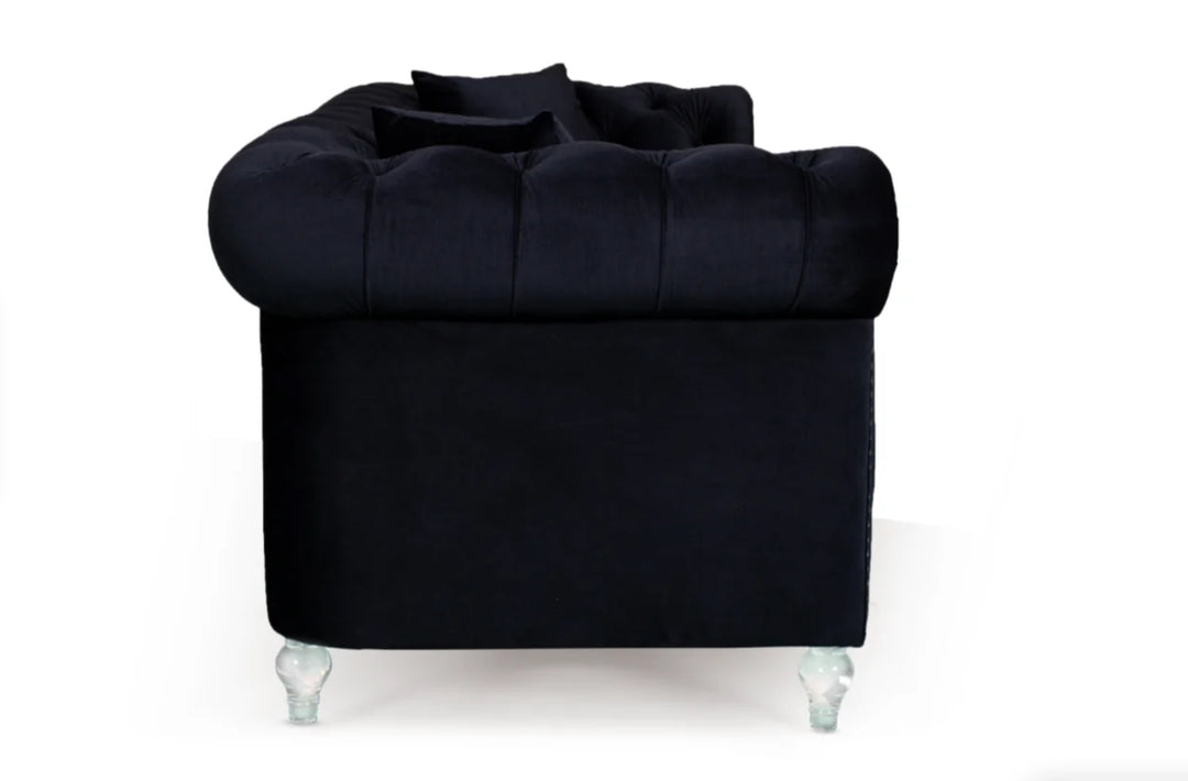 Velvet Camden Black 2 Seater Chesterfield Sofa With Acrylic Feet