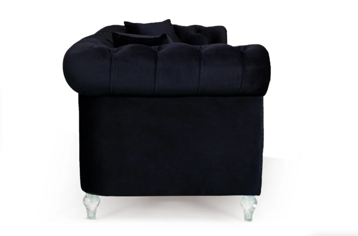 Velvet Camden Black 2 Seater Chesterfield Sofa With Acrylic Feet