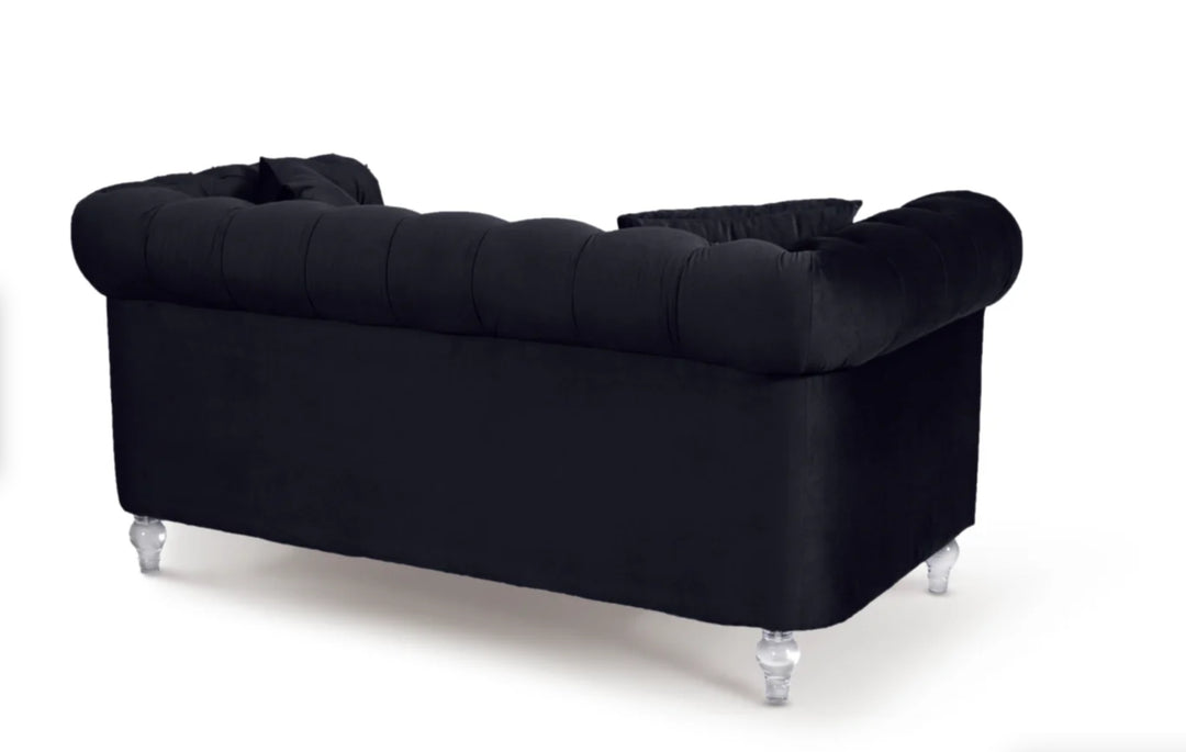 Velvet Camden Black 2 Seater Chesterfield Sofa With Acrylic Feet