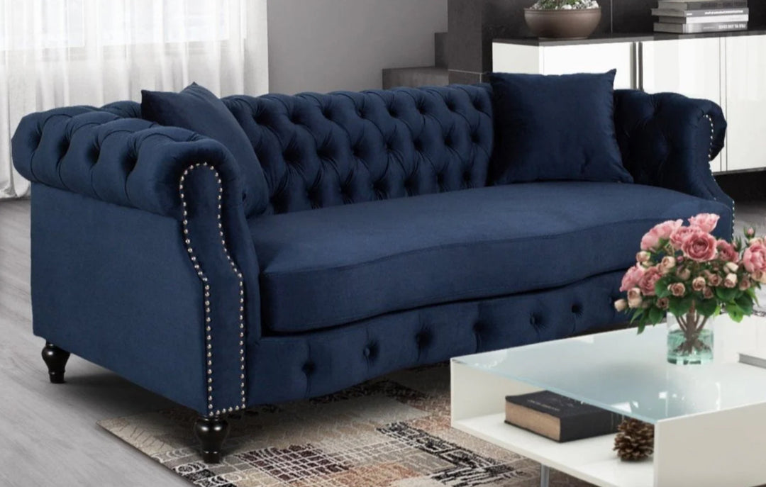 Velvet Navy Blue Richmond 3 Seater Chesterfield Sofa