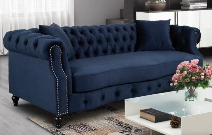 Velvet Navy Blue Richmond 3 Seater Chesterfield Sofa